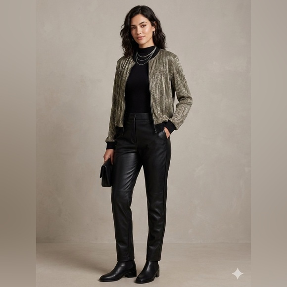 Alice Blue Jackets & Blazers - Alice Blue Metallic Gold Ribbed-Trim Top